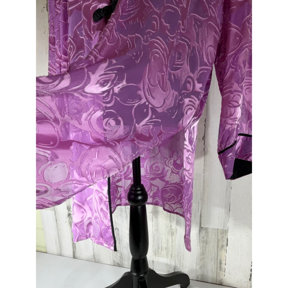 Bob Mackie Wearable Art Large Purple Silk Blend Floral Burnout Sheer Tunic - Picture 9 of 10